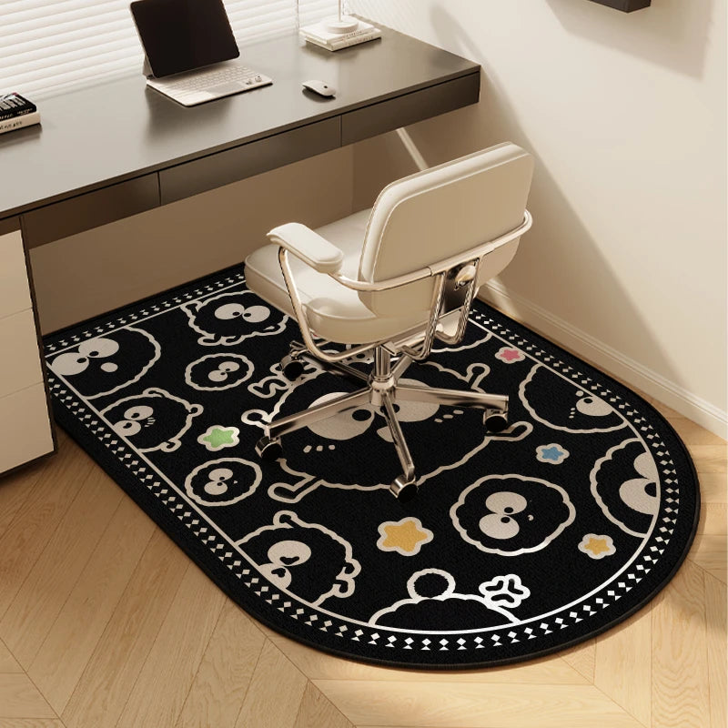 tapis moderne carreaux noirs blancs visages stylisés antidérapant imperméable polyester graphique