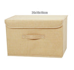 boîte rangement pliable tissu lin gris beige couvercle poignées vêtements