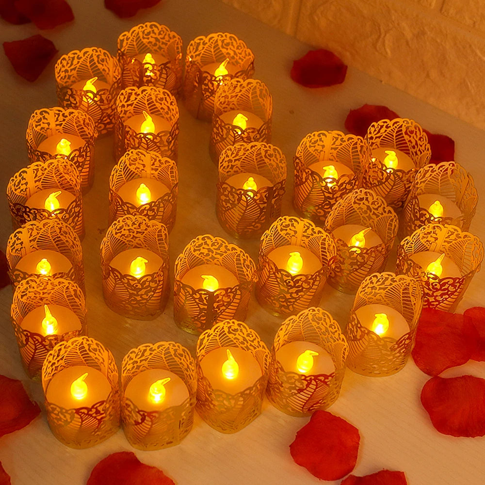 bougies led sans flamme décoration mariage élégantes motifs floraux blanc doré adhésives festivals fêtes