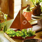 pot fleurs bateau métal vintage marron rustique compas succulentes decoratif