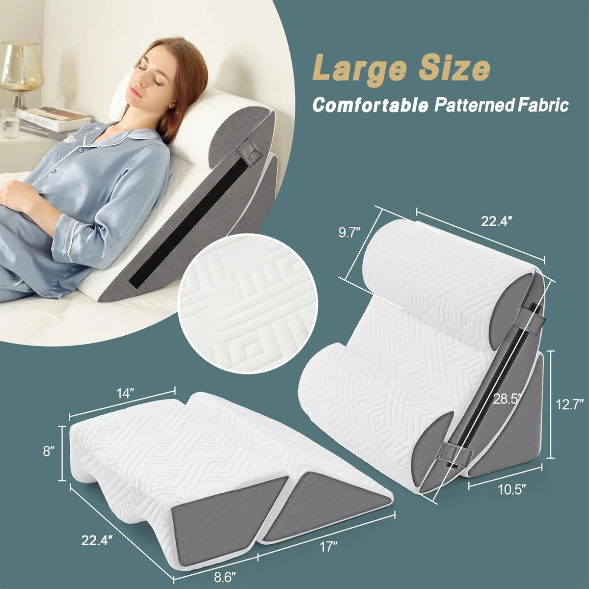 coussin inclinable multifonctionnel blanc gris tissu imprimé velcro ajustable moderne