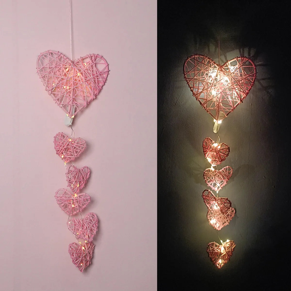 guirlande lumineuse coeurs étoiles feuilles blanche rose rouge décorative artisanale chambre anniversaire