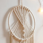 tapisserie murale macramé dreamcatcher plume franges bohème artisanal chambre enfant decoration