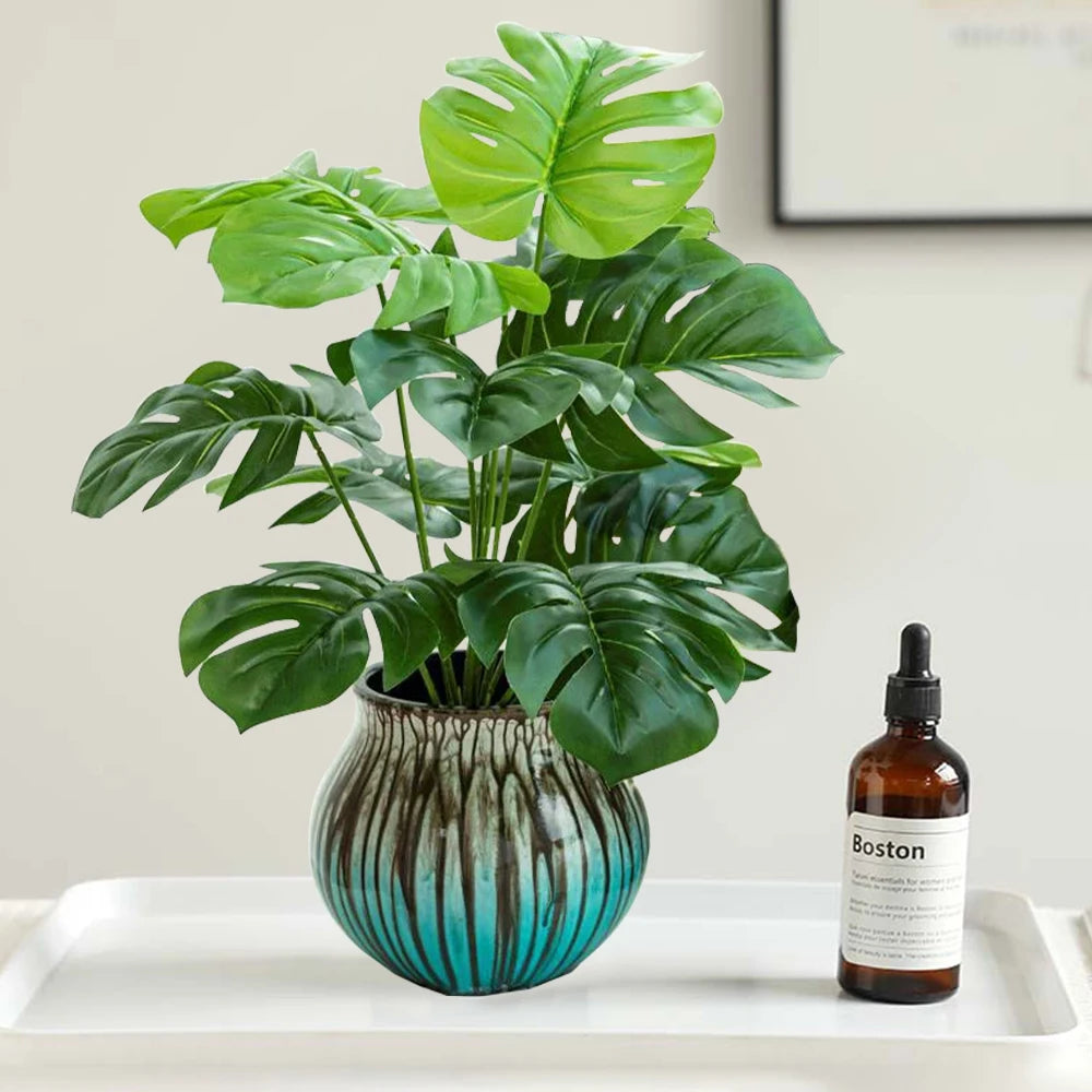 feuilles vertes monstera artificielle branche tropicale decoration exterieure jardin maison realistic plastic leaves tropical