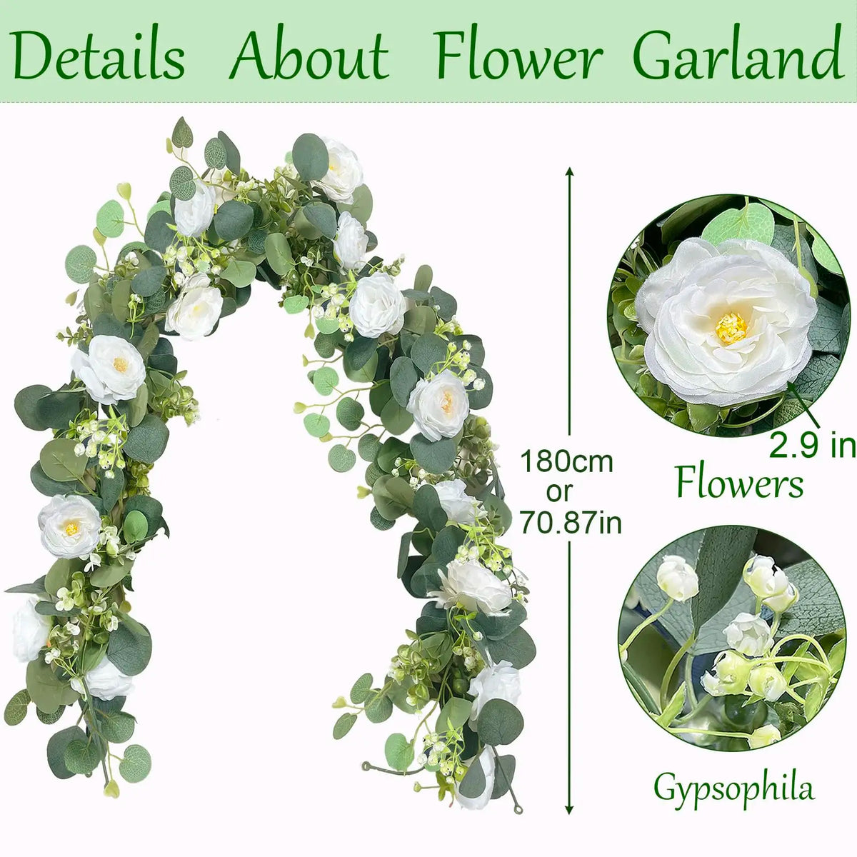 guirlande eucalyptus roses blanches fleurs decoration table mariage anniversaire exterieur vert blanc