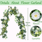 guirlande eucalyptus roses blanches fleurs decoration table mariage anniversaire exterieur vert blanc
