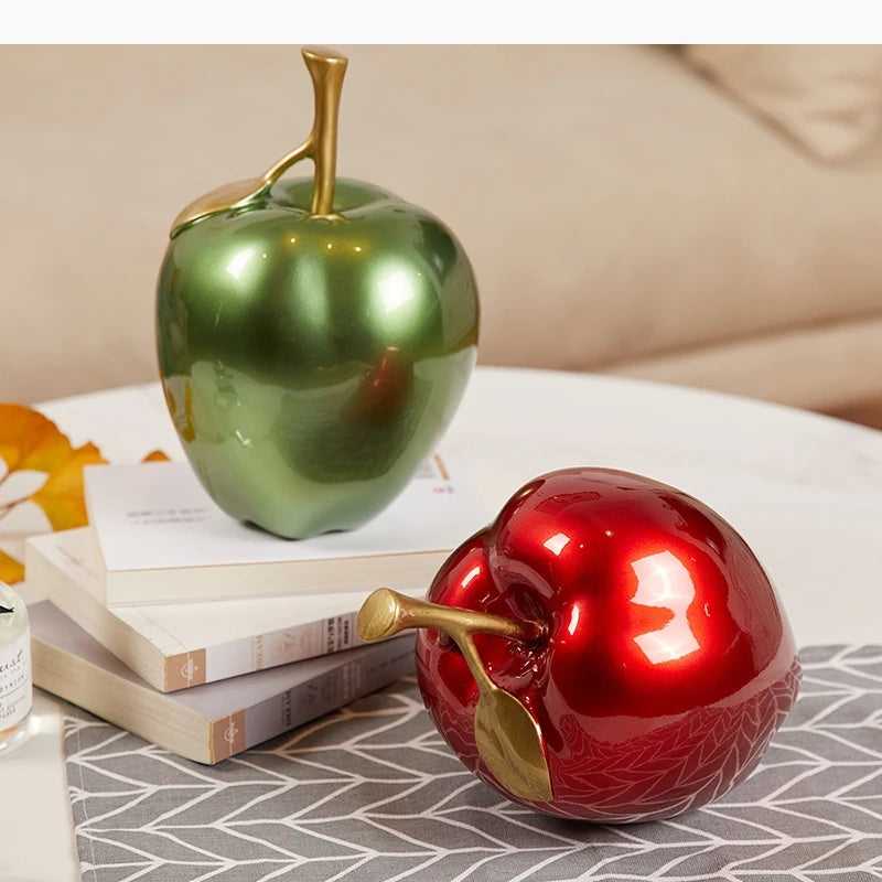 décoration intérieure moderne pomme verte rouge résine brillante 13cm dorée