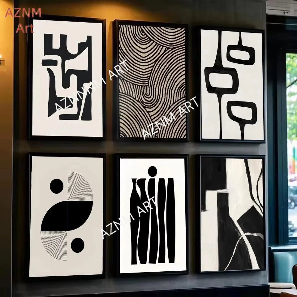 affiches art abstrait moderne minimaliste noir blanc toile salon chambre coucher