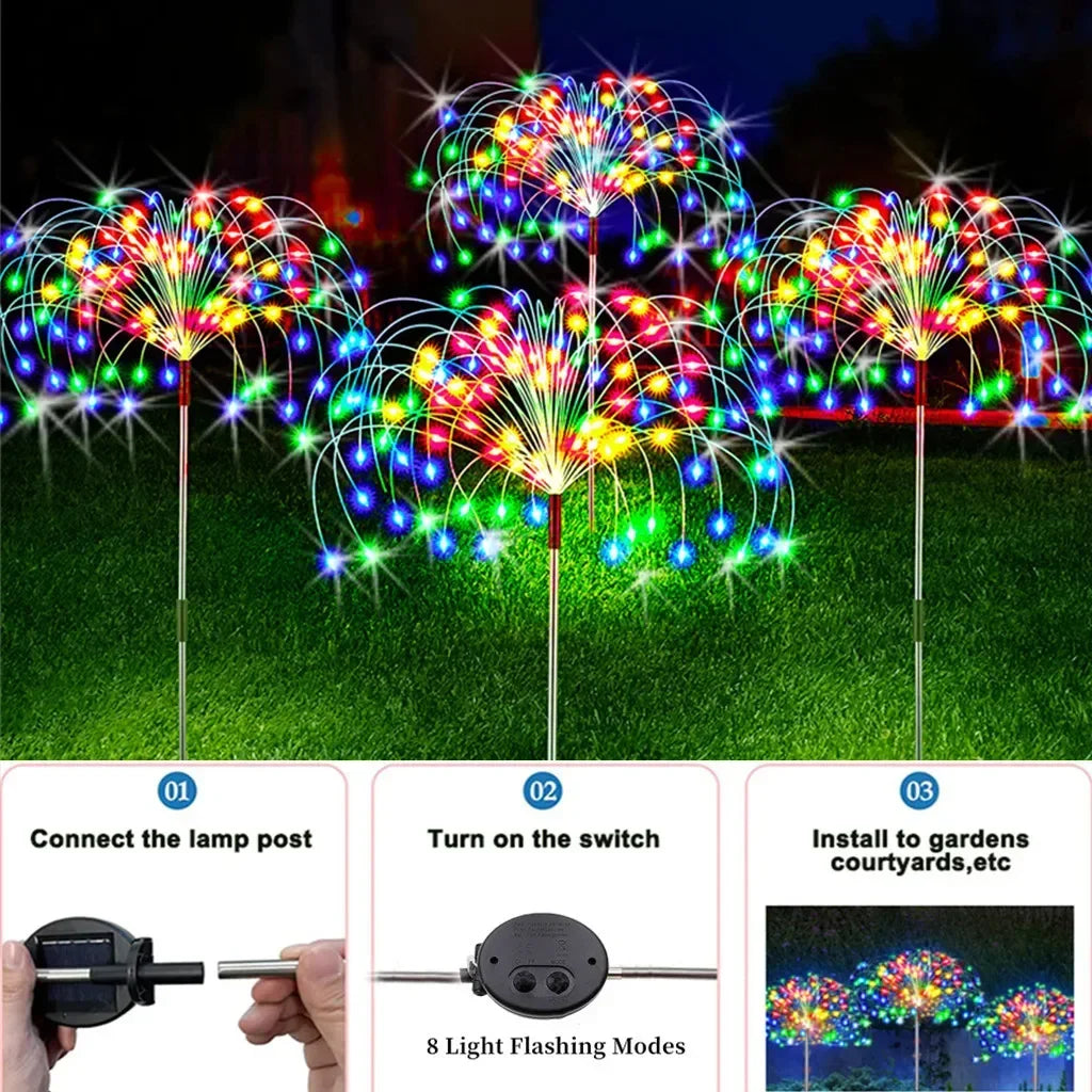lumières solaires décoratives extérieures 60 LED multicolores formes florales géométriques