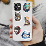 stickers adhésifs waterproof modernes illustrations loups motifs ethniques forêt nocturne galactiques multicolores adultes adolescents
