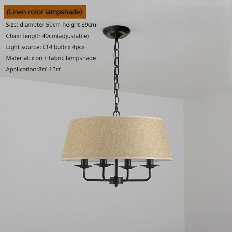 lampe suspendue or beige vert olive tissu fin métal minimaliste américaine chaîne ajustable ampoules