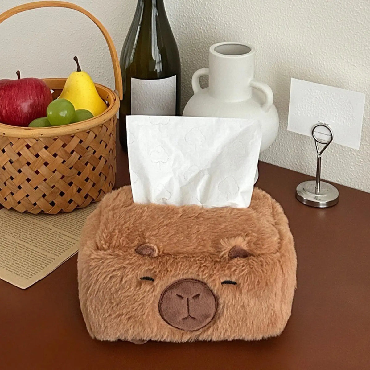 boîte mouchoirs peluche marron clair animalier décorative facile utiliser maison cuisine