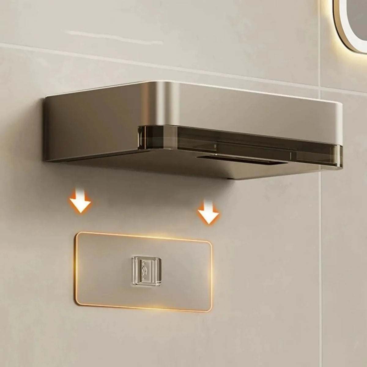 organisateur savon mural adhésif gris argenté moderne salle bain égouttoir strié lisse