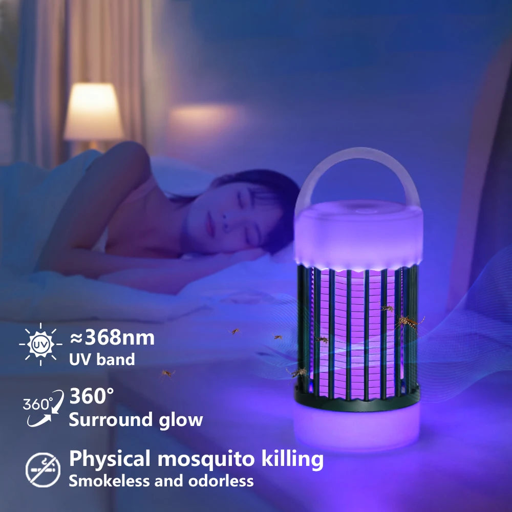 lampe anti moustiques rechargeable usb blanc noir rayures modernes compactes poignée notice câble