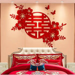 décoration mariage fleurs 3d noeud papillon symbole double bonheur happy wedding adhésif traditionnel asiatique