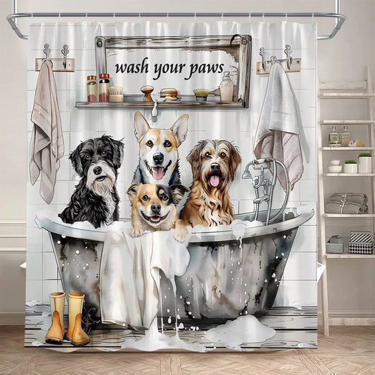 Rideau de douche pour fenetre imprimé chien