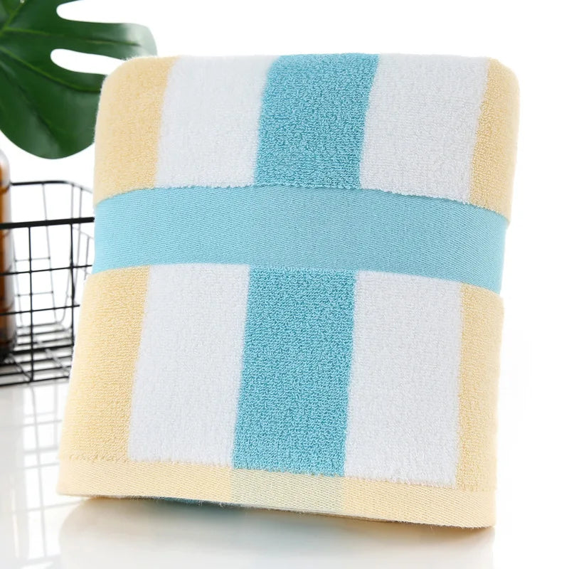 serviettes bain microfibre rayées modernes absorbantes bleu clair blanc beige gris rose pâle écologiques