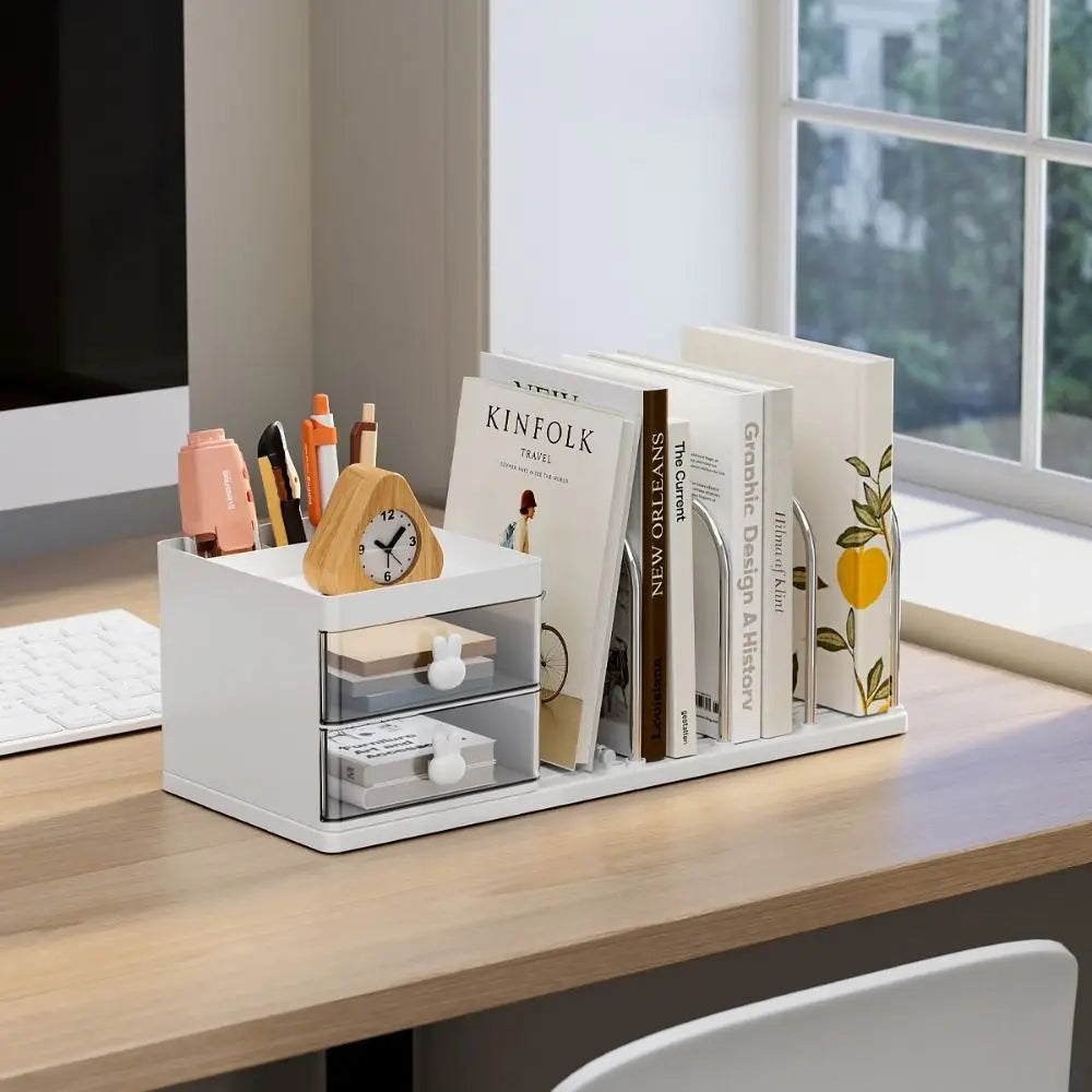 support livres transparent moderne tiroirs poignées lapin blanc grille métal chromé