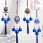 pendant ethnique attrape rêves œil bleu argenté clochettes métal maison jardinextérieur