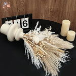 bouquets séchés naturels feuilles fines fleurs blanches plumes beige rustique décoration maison anniversaire baby