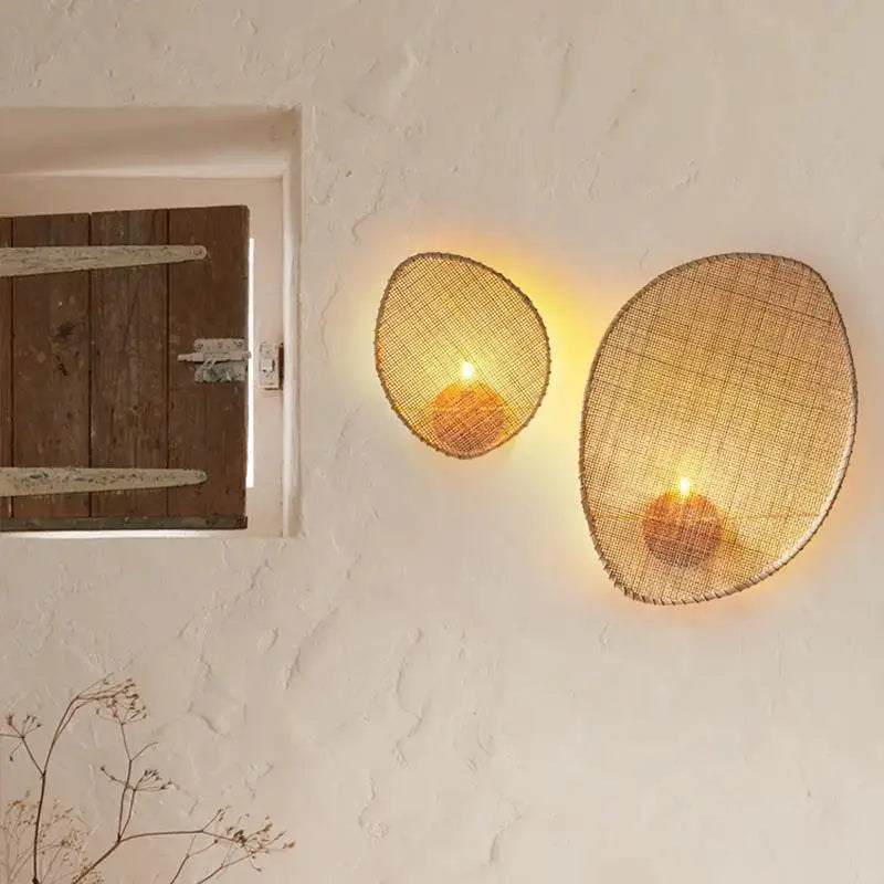lampe murale moderne marron clair tissu naturel tressé rustique éclairage chambre coucher étude