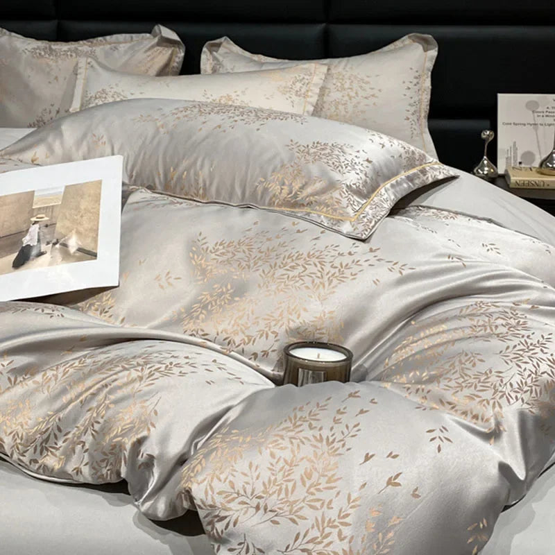 Parure de lit dépliée montrant toutes les pièces