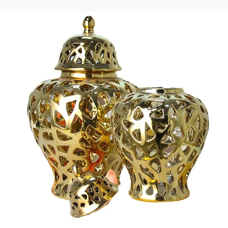 vase moderne or blanc argent réseau géométrique élégant poignée couvercle