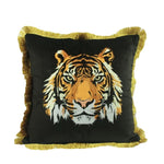 taie d'oreiller tigre léopard feuilles tropicales moderne housse coussin velours noir moutarde décoration salon