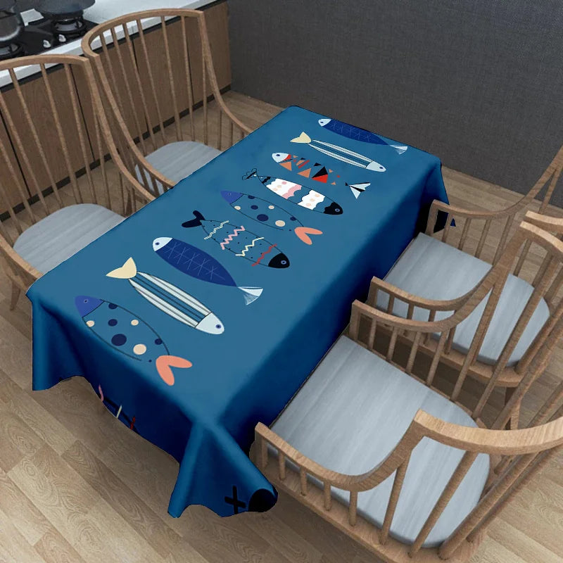 nappe bohème motif poissons bleu marine moderne intérieur extérieur mariage festivité polyester coton imperméable