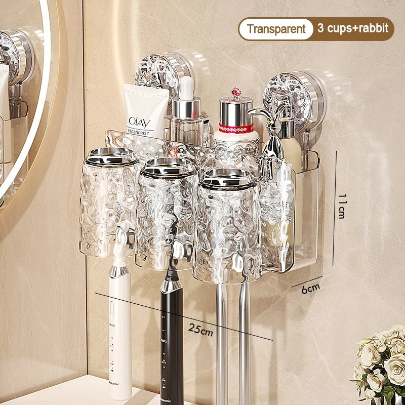 porte produits mural transparent texturé moderne ventouse brosses dents salle bain