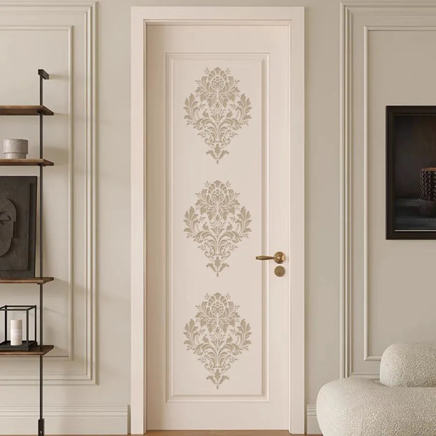 Stencil floral classique baroque marron clair peinture murale opacité 29.7cm 21cm