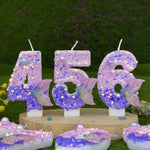 bougies anniversaire chiffres violet paillettes pois dorés thème sirène festive mariage
