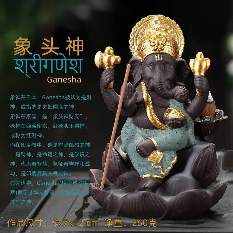 statue ganesh pierre beige texture granulée indien cendrier fixations traditionnel