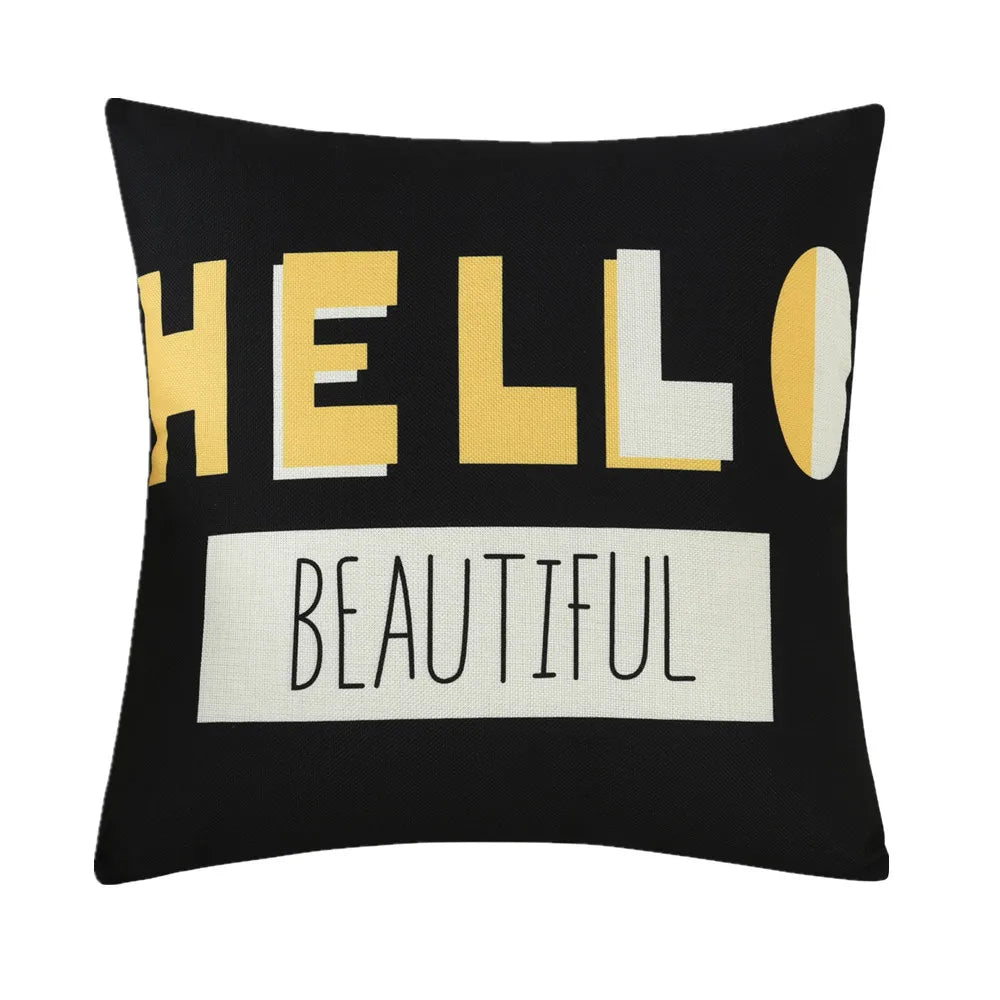 housse coussin carré géométrique chat animé coton lin moderne salon chambre voiture