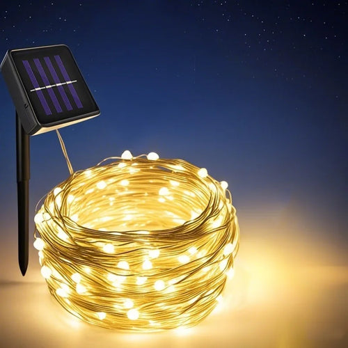guirlande lumineuse solaire extérieur blanc chaud fil cuivre led jardin terrasse décoration nuit étanche
