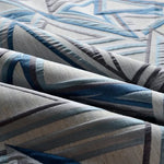 rideau moderne bleu gris blanc motif géométrique triangles opacité salon chambre fenêtre tissu polyester