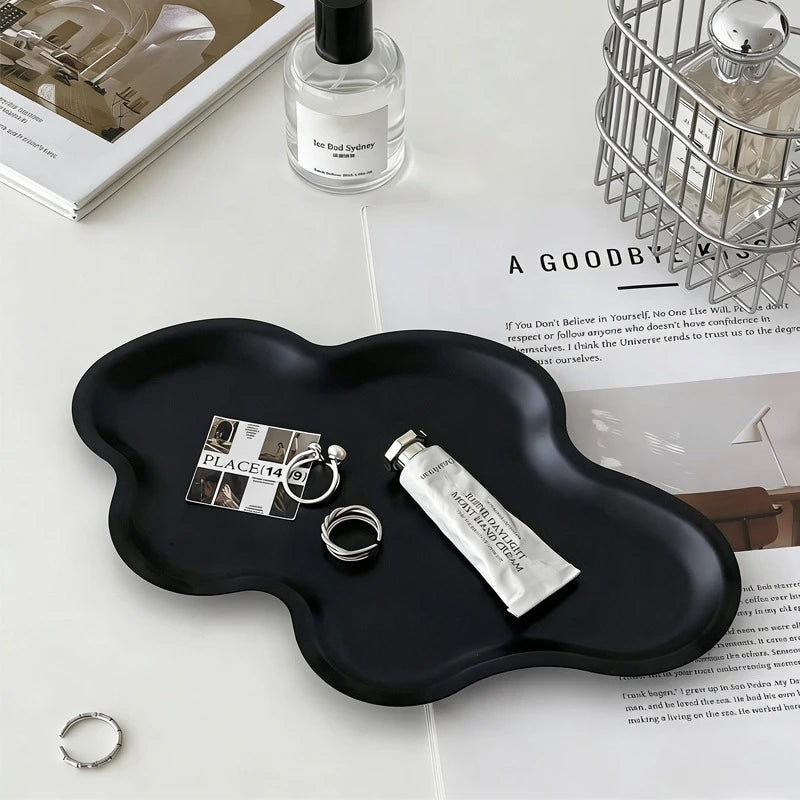 plateau rangement acier inoxydable forme nuage moderne décoration maison argenté noir versatile bijoux cosmétiques