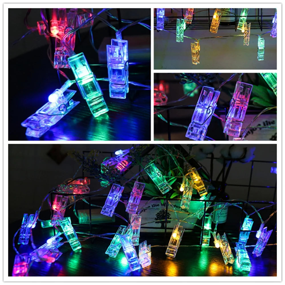 guirlande lumineuse multicolore pinces linge transparentes festives decoration mariage led photos