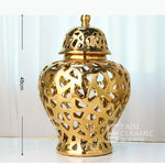 vase moderne or blanc argent réseau géométrique élégant poignée couvercle