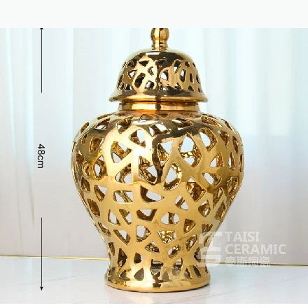 vase moderne or blanc argent réseau géométrique élégant poignée couvercle