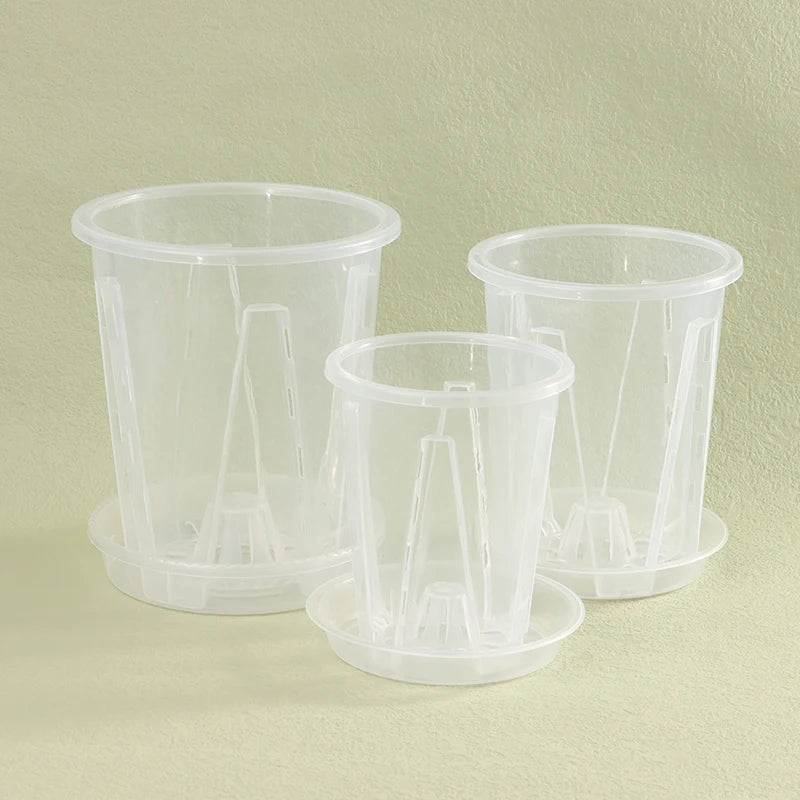 pots fleurs transparents plastique soucoupe intégrée rainures verticales moderne minimalisteintérieur décoration plantes orchiées phalaenopsiscontrol
