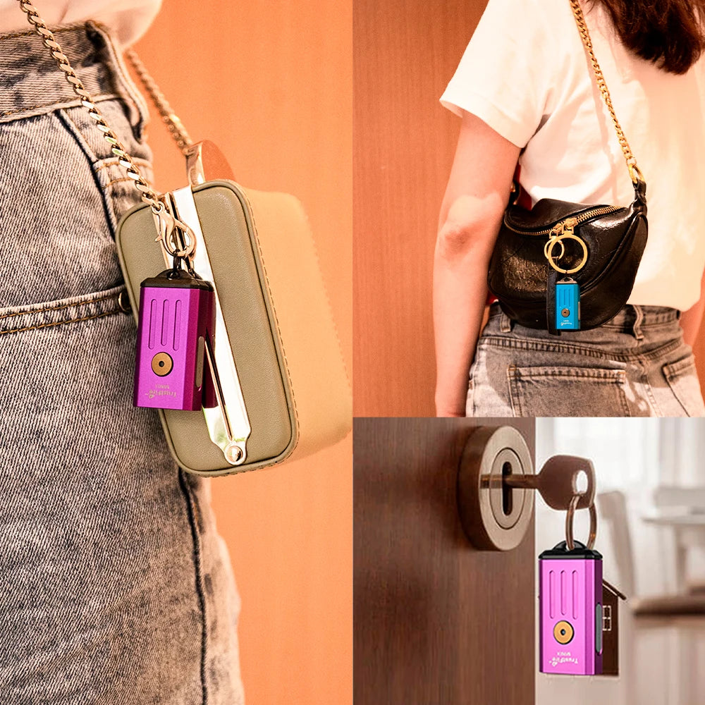 lampe torchon rechargeable uv violet bleu texture metallique anneau fixation moderne compact