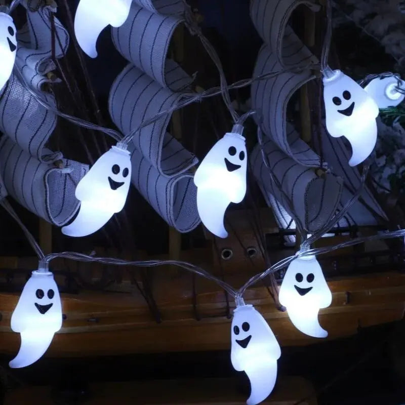 guirlande lumineuse halloween fantômes souriants led blanc jaune vert rose bleu festive vacances