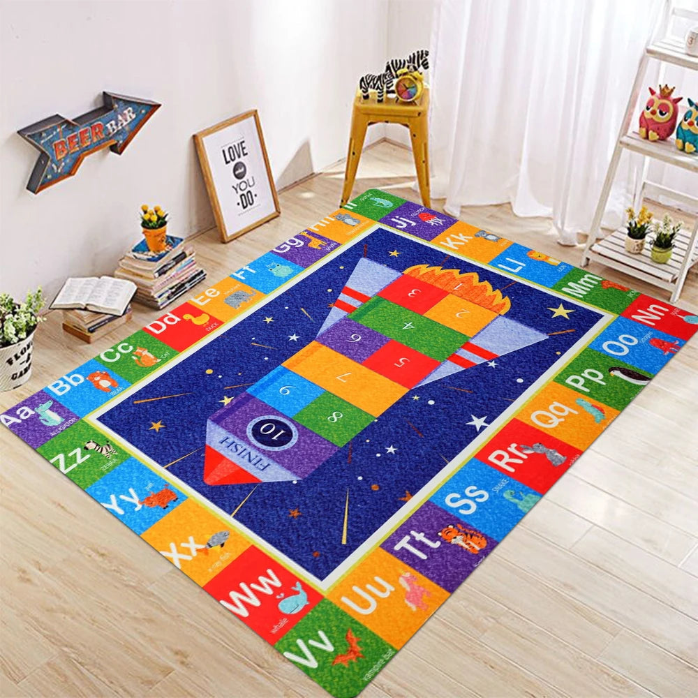 tapis éducatif alphabet animal chiffres moderne coloré enfants salon chambre bleu rouge orange vert