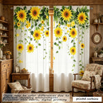 rideaux imprimés moderne tournesol blanc jaune vert transparent anneaux métalliques polyester