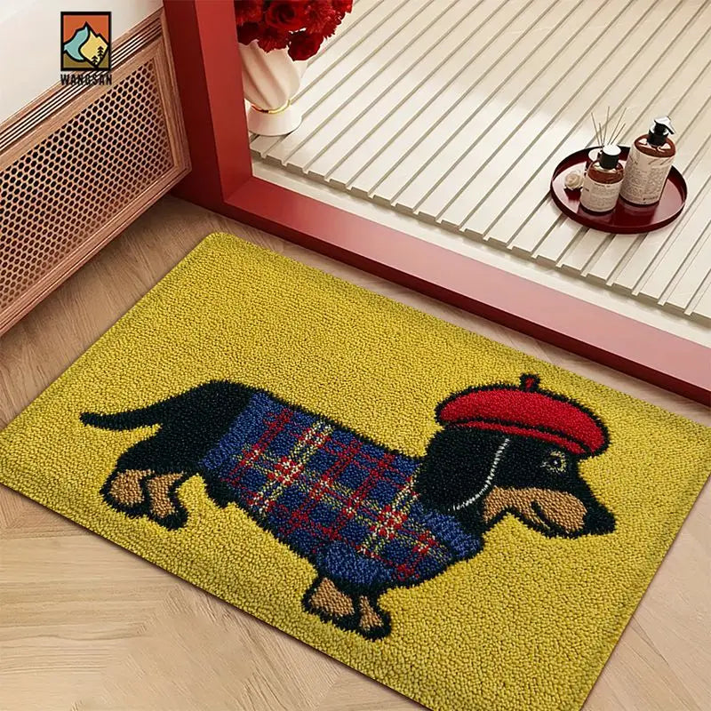 tapis antidérapant polyester moderne entrée salle bain dessin animé chien pull carreaux