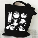 sac main femme toile chat cartoon noir blanc motifs animaux décontracté sans fermeture éclair