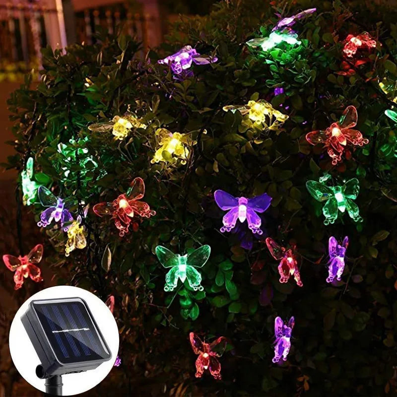 guirlande lumineuse papillons multicolores extérieure ip65 modes solaire étanche décoration patio noël festive led
