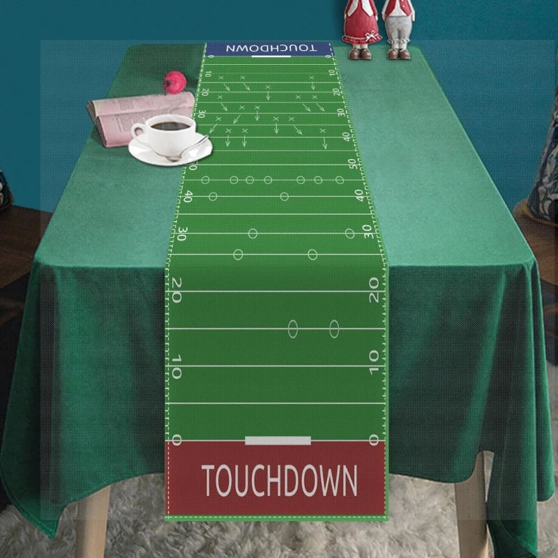 nappe longue table football américain motif distances vert blanc rouge decoration sportive