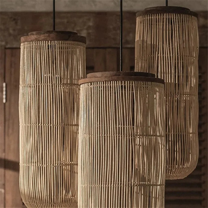 lampe suspendue rattan moderne ampoule filament noir beigeclair chambre salonhôtel